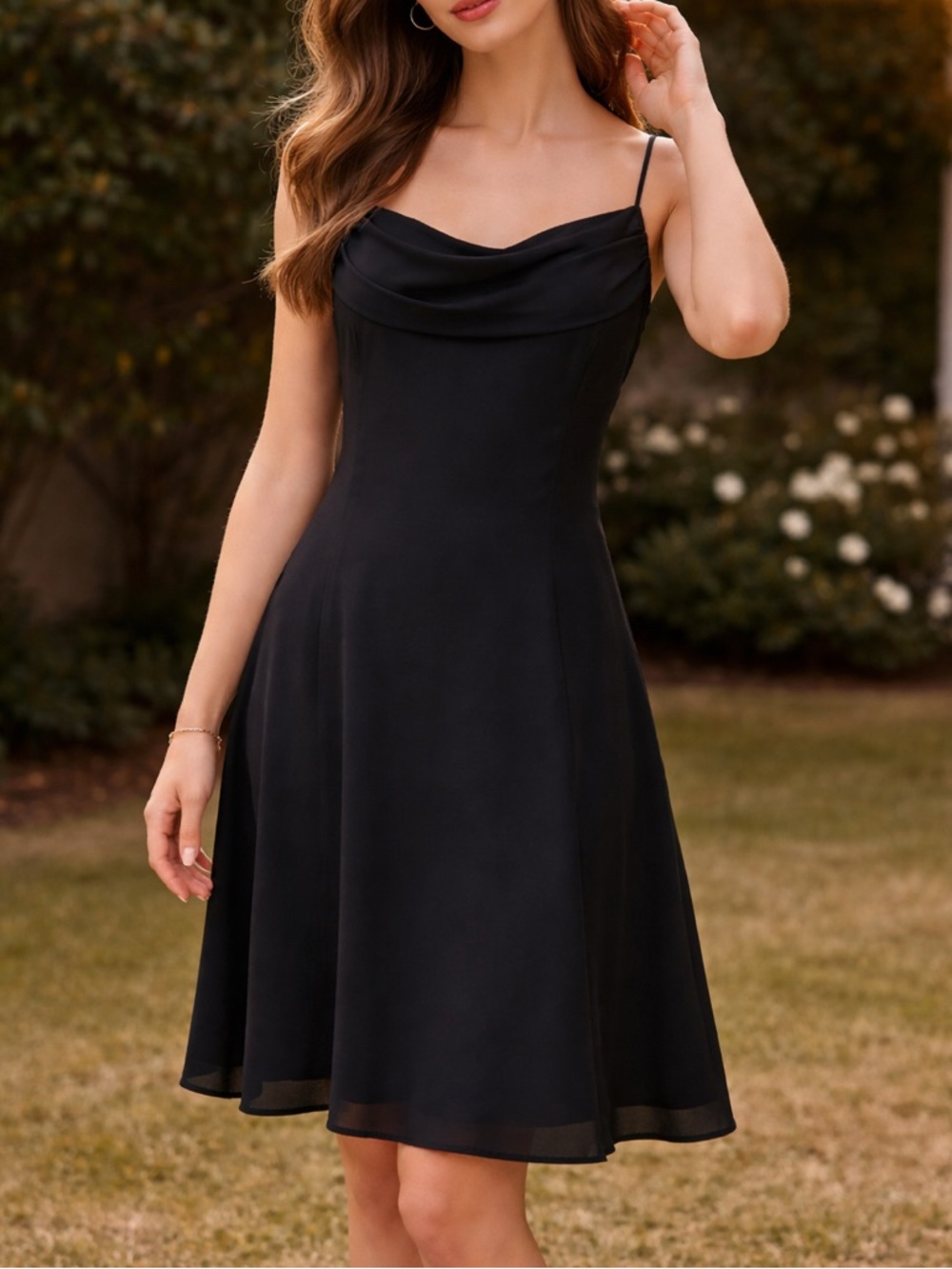 Betsy & Adam Vintage Chiffon Black Mini Dress with Draping Accents size 6